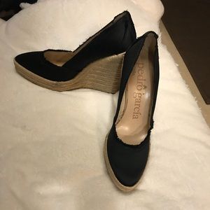 Pedro Garcia Satin Natural Fringed Wedges